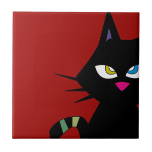 Desenhos animados do gato preto no vermelho