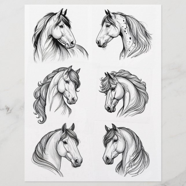Desenhos de Arte da Linha de Cabeça de Cavalo B&W  (Frente)