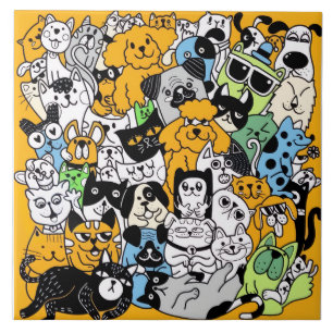 Desenhos rabiscados de gatos e cães