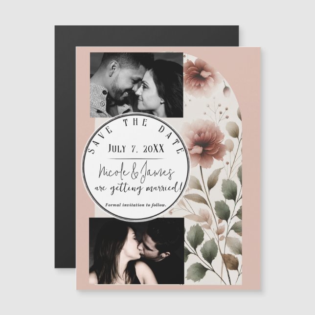 Desert Rosa Rosa & Verde Floral Salvar a Data (Frente/Verso)