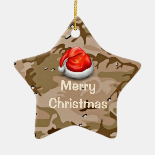 Desert Sand Camo Star Feliz Ornamento de Natal (Frente)