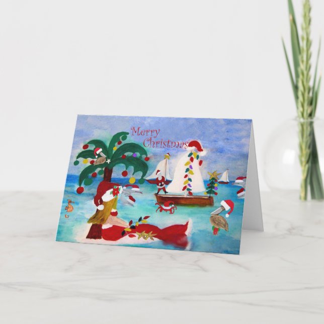 Desfile de barcos de Natal à beira-mar Cartões de  (Frente)