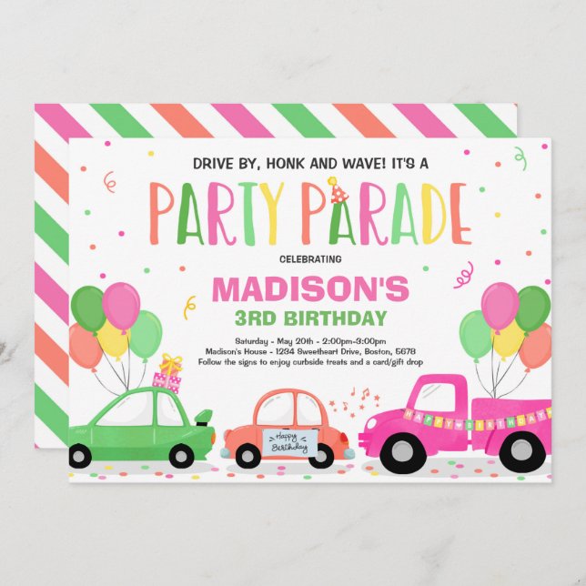Desfile Rosa de Convite para Desfile de Aniversári (Frente/Verso)
