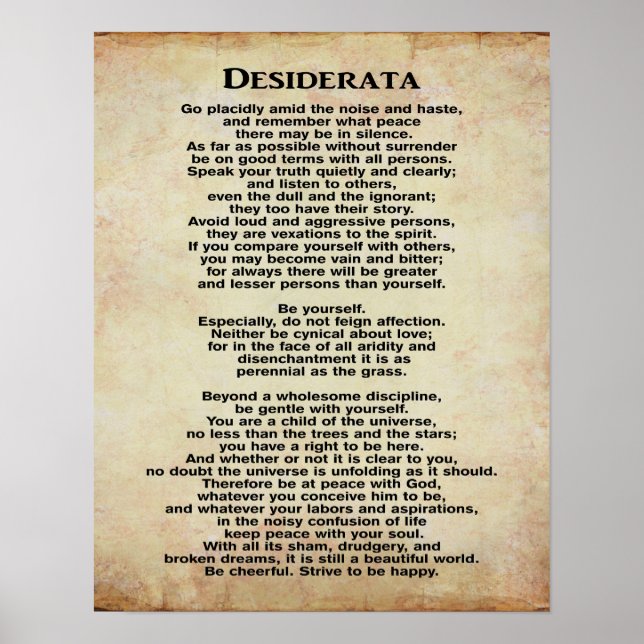 Desiderata 11 x 14 Art Impressão (Frente)