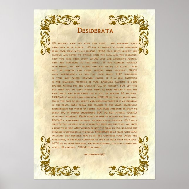 Desiderata by Max Ehrmann Poster (Frente)