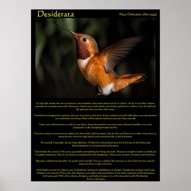 Desiderata Hummingbird Poster 2 (Frente)