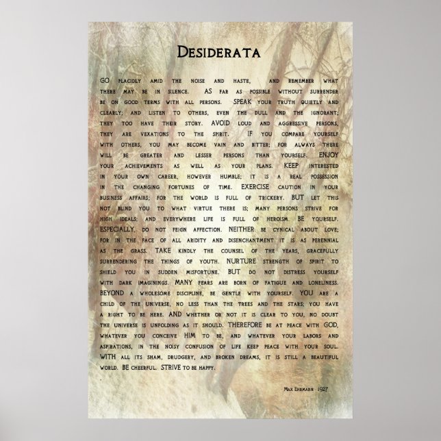 Desiderata Poem por Max Ehrmann Poster (Frente)
