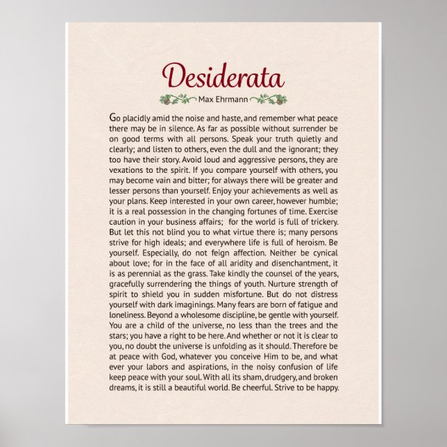 Desiderata Poem Poster Print (Frente)
