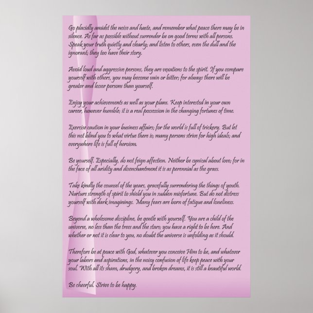 Desiderata por Max Ehrmann poster (Frente)