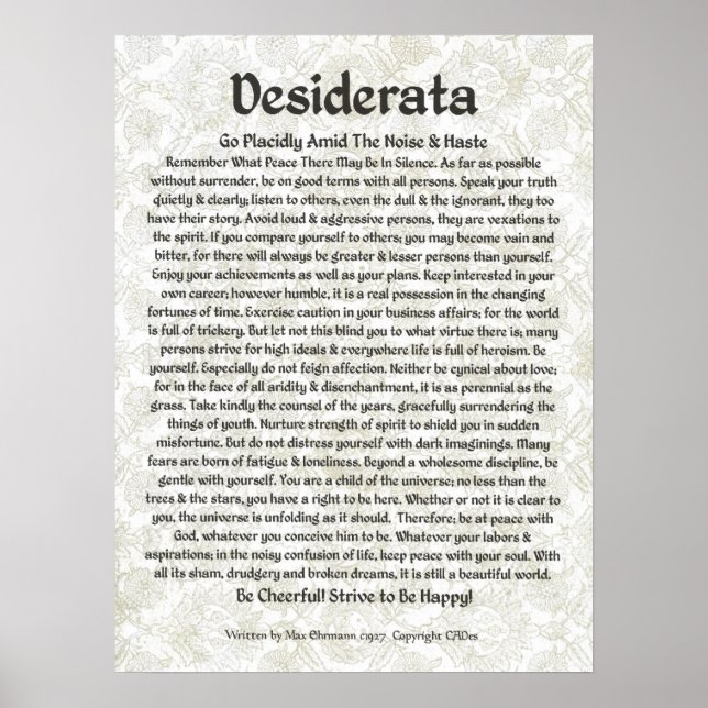 DESIDERATA Poster Max Ehrmann-Caligrafia medieval (Frente)