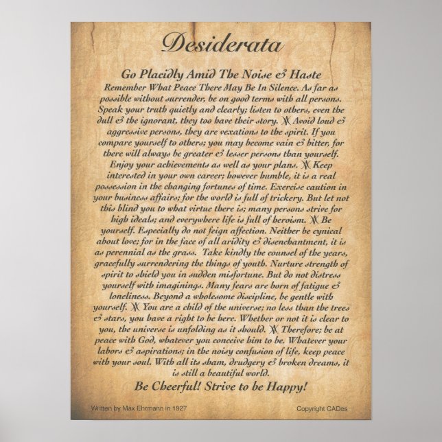 DESIDERATA Poster Max Ehrmann-Plano de Madeira Emb (Frente)