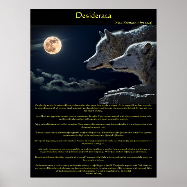 Desiderata white wolfs on a mountain side poster (Frente)