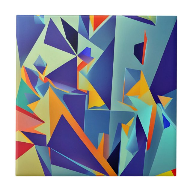 Design abstrato 290 Cubismo Azul Laranja (Frente)