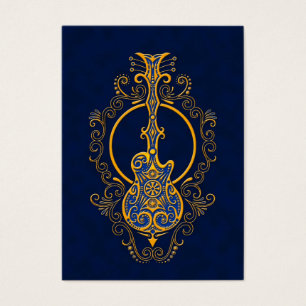 Design azul dourado intrincado da guitarra
