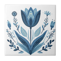 Design Botânico Rustic Blue Tulip Flower Folk