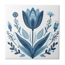 Design Botânico Rustic Blue Tulip Flower Folk