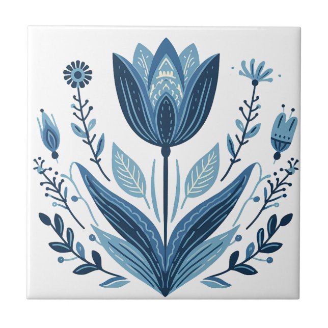 Design Botânico Rustic Blue Tulip Flower Folk (Frente)