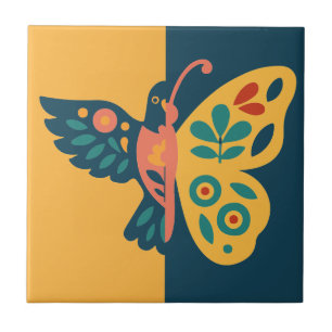 Design caprichoso de borboleta e beija-flor