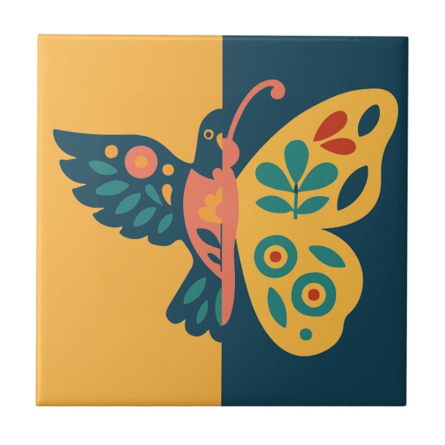 Design caprichoso de borboleta e beija-flor (Frente)