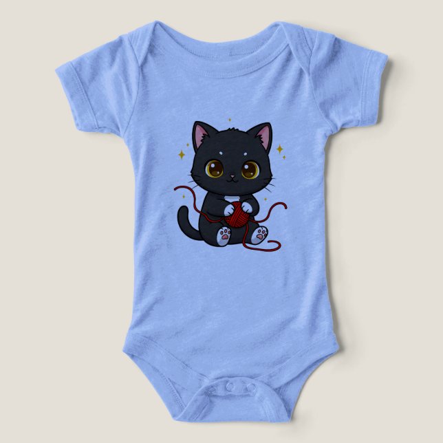 Design Chibi de Gato Preto Divertido (Design frontal)