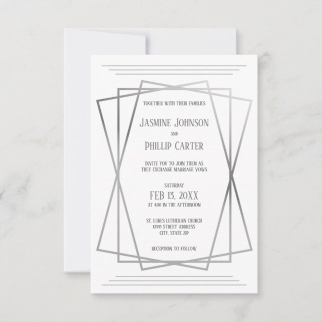 Design Cinza Mod Médio - Convite de Casamento 3x5 (Frente)