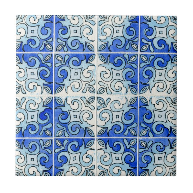 Design cinzelado mão do azulejo pintado nas (Frente)