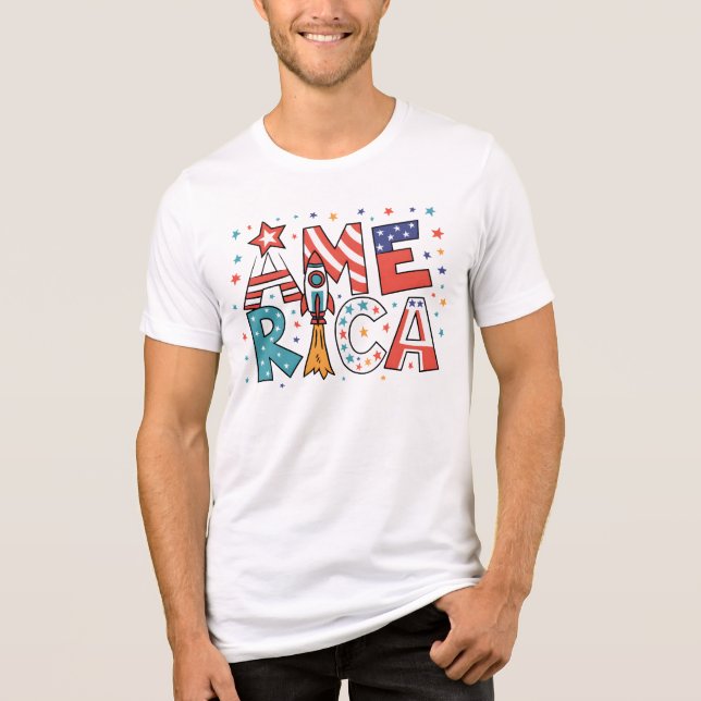 Design Colorido com Texto América e Estrelas (Frente)