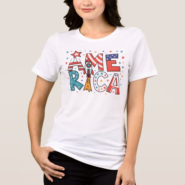 Design Colorido com Texto América e Estrelas (Frente)