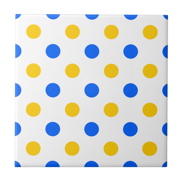 Design com Pontos Polka Amarelos e Azuis em Branco (Frente)