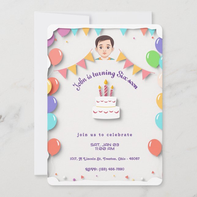 Design Convite de aniversário colorido (Frente)