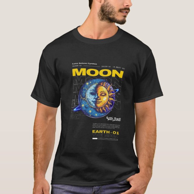 Design da Camiseta Celestial Twin Sun e Moon (Frente)
