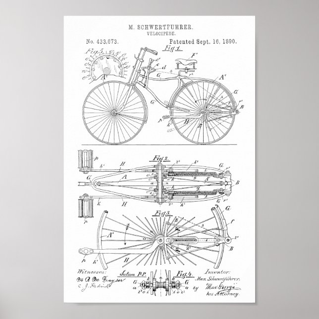 design de 1890 Vintage Bicycle Impressão de Arte P (Frente)