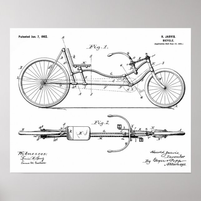 design de 1902 Bicicleta Recumbent Art Impressão (Frente)