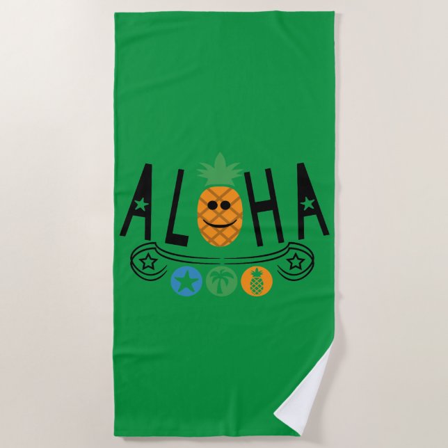 Design de abacaxi Aloha - Toalha de Praia (Frente)