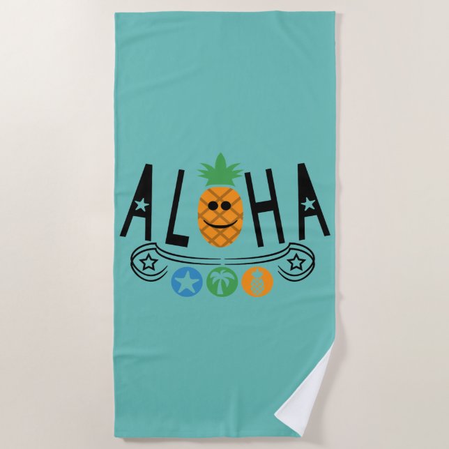 Design de abacaxi Aloha - Toalha de Praia (Frente)