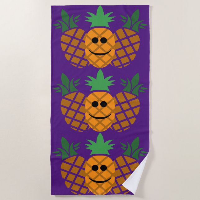 Design de Abacaxi Feliz - Toalha de Praia (Frente)
