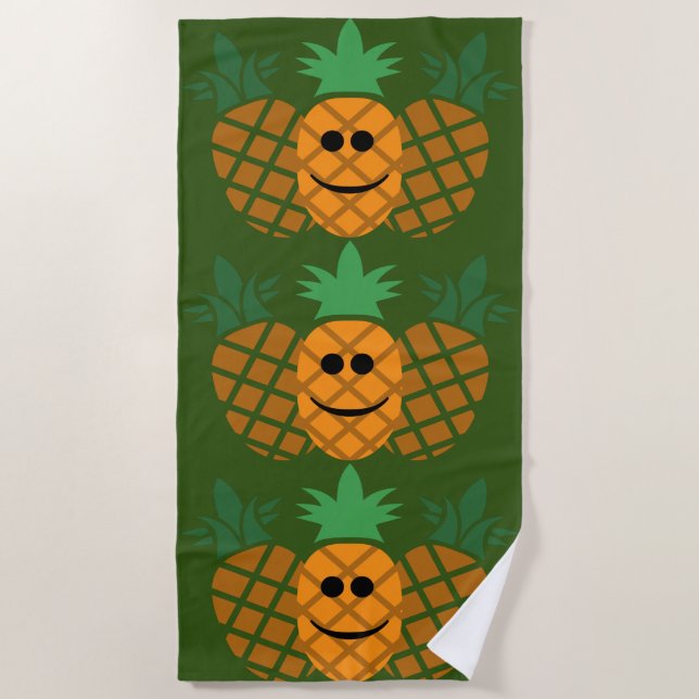Design de Abacaxi Feliz - Toalha de Praia (Frente)