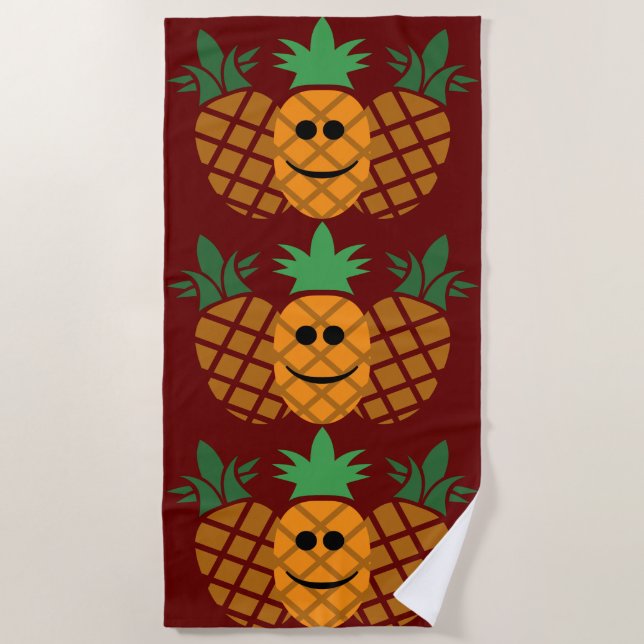 Design de Abacaxi Feliz - Toalha de Praia (Frente)