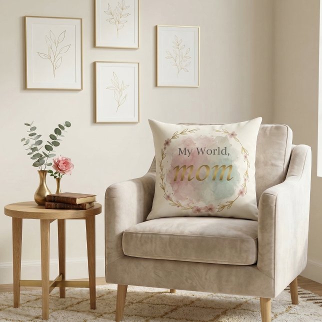 Design de Almofada com Citação da Mamãe em Aquarel (Floral mom pillow – cozy and meaningful Mother’s Day gift)