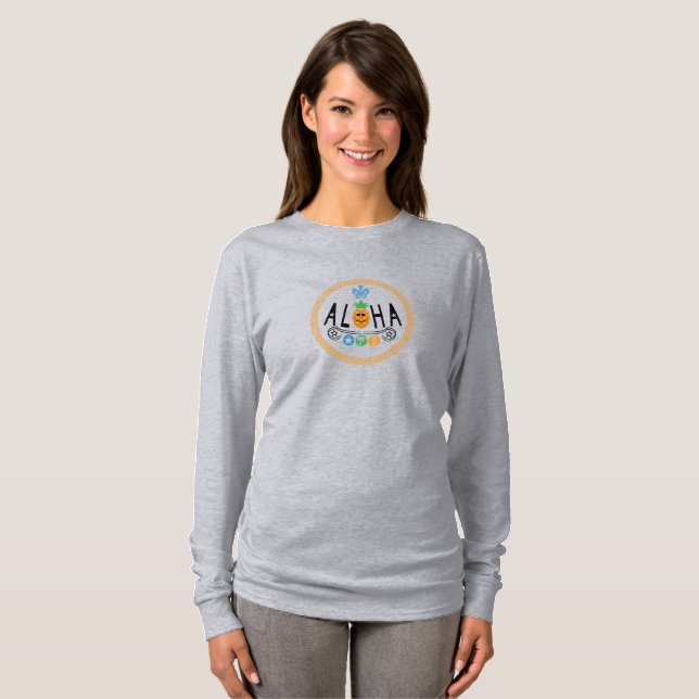 Design de Aloha de Abacaxi - Camiseta de manga com (Frente Completa)