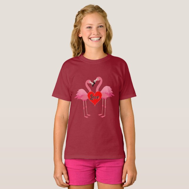 Design de Amor Flamingo Rosa - Camisa Básica Para  (Frente Completa)