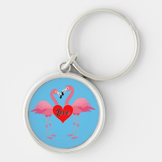 Design de Amor Flamingo Rosa - Chaveiro de Ronda P (Frente)