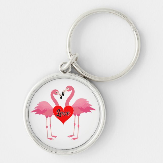 Design de Amor Flamingo Rosa - Chaveiro de Ronda P (Frente)