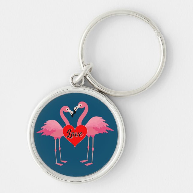 Design de Amor Flamingo Rosa - Chaveiro de Ronda P (Frente)