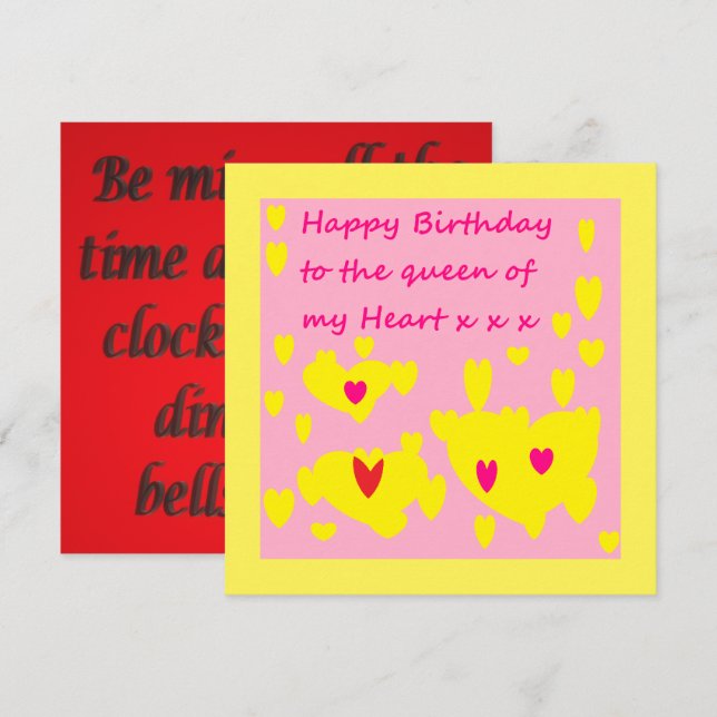 Design de aniversário rosa e amarelo com mensagem  (Frente/Verso)