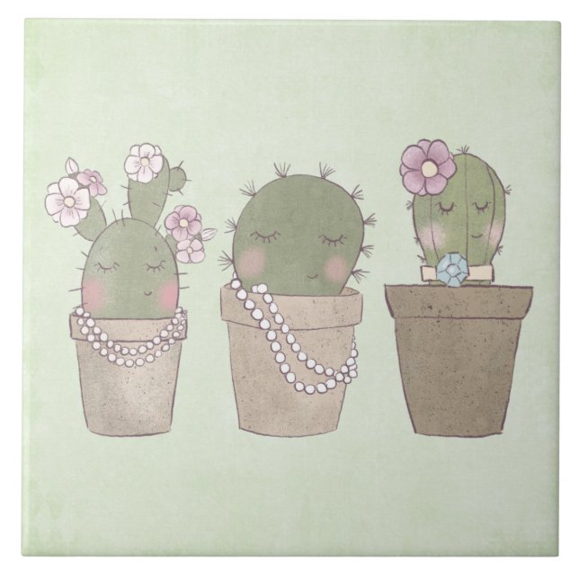 Design de Aquarela Smiling Cactus Trio (Frente)