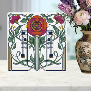 Design de Arte Geométrica Flor de Rosa Art Nouveau