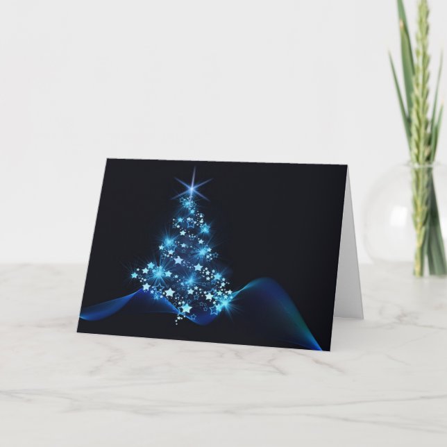design de árvore azul moderna do cartão de Natal (Frente)