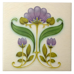 Design de Azulejo Bonito Roxo Nouveau Floral c1900