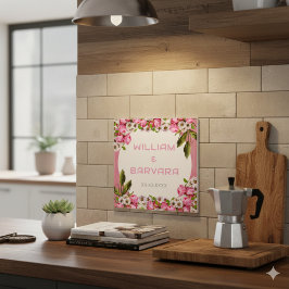 Design de Azulejo Cerâmico Floral Elegante Rosa